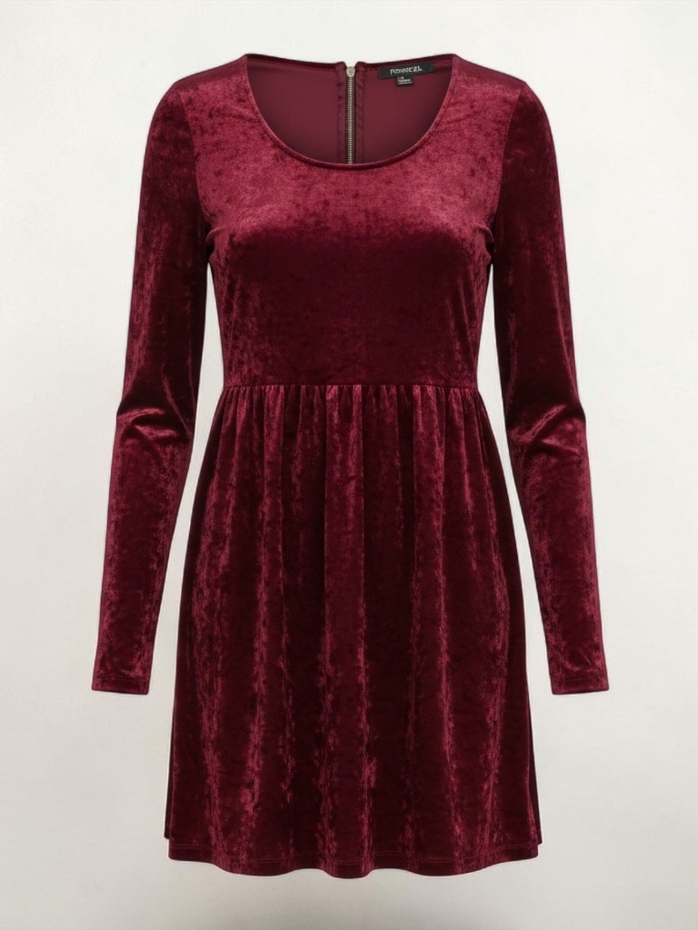 Forever 21 Maroon Velvet Long-Sleeve Empire Waist Dress Size Large